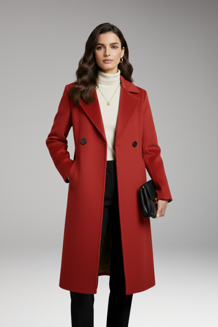 Women's Coat with Notched Collar and Button Placket