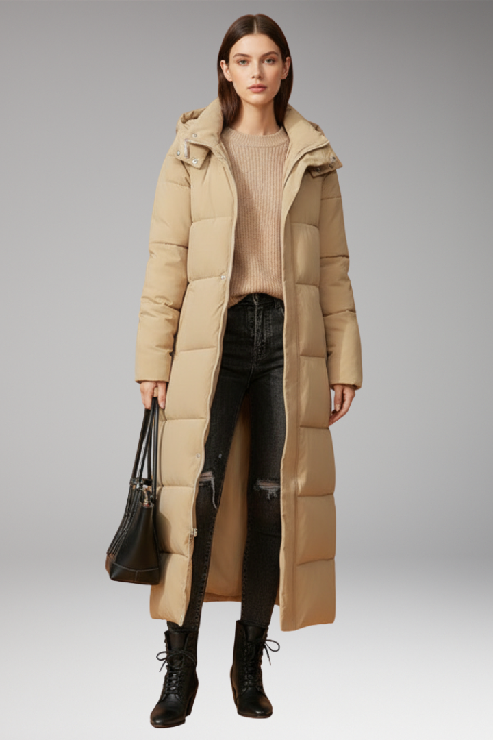 Women's Coat with Quilted Surface and Long Length