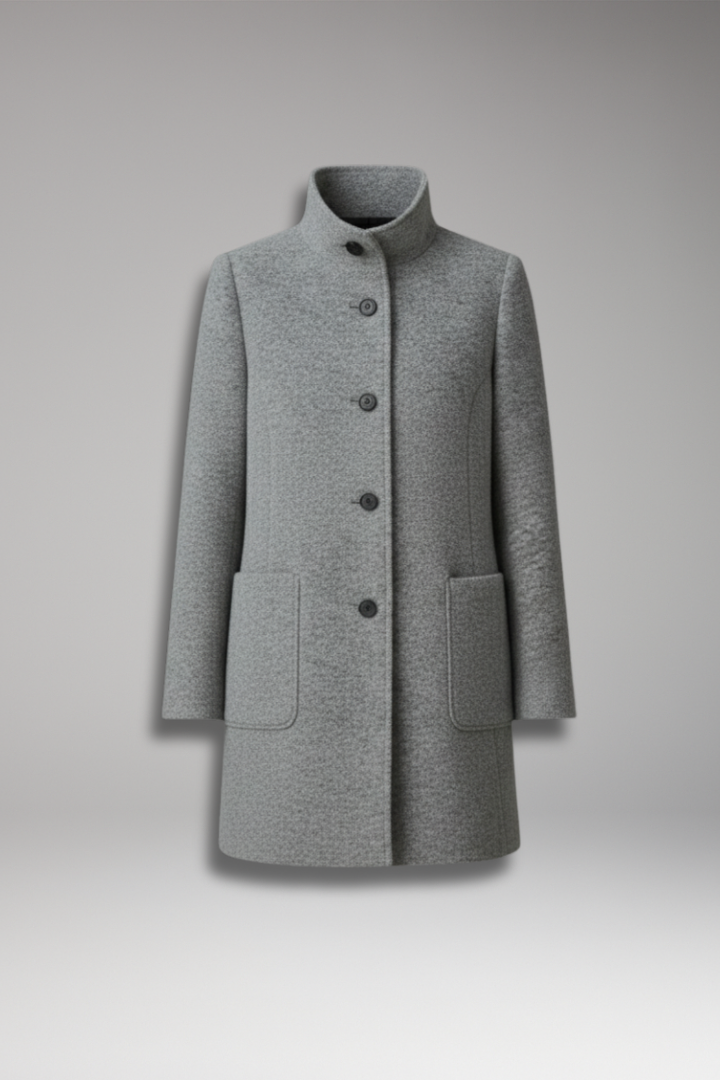 Women's Coat with Stand Collar and Button Closure