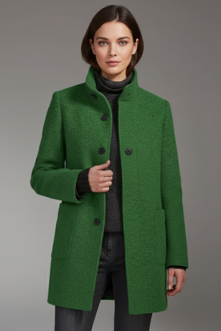 Women's Coat with Stand Collar and Button Closure