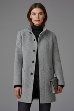 Women's Coat with Stand Collar and Button Closure