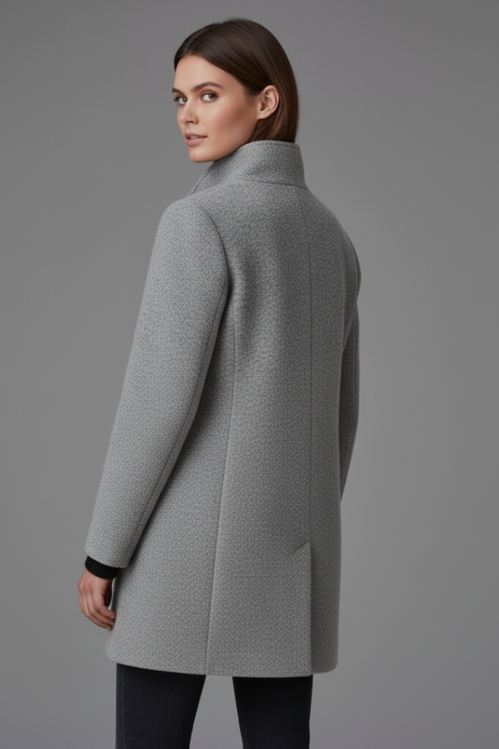 Women's Coat with Stand Collar and Button Closure