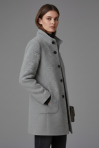 Women's Coat with Stand Collar and Button Closure