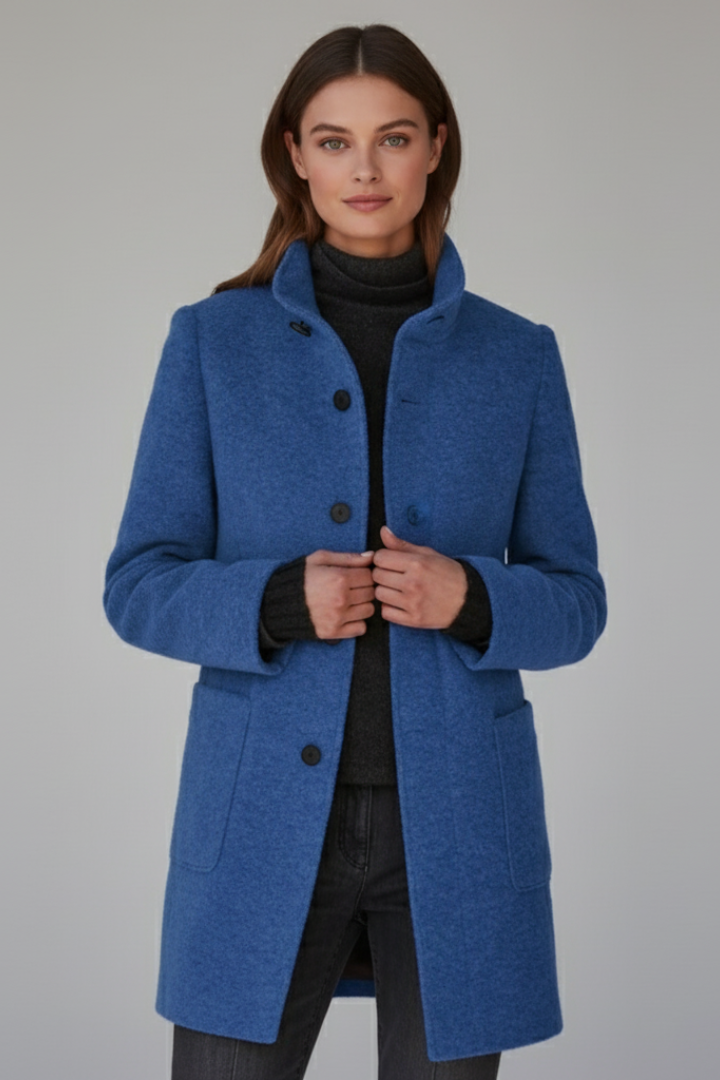 Women's Coat with Stand Collar and Button Closure