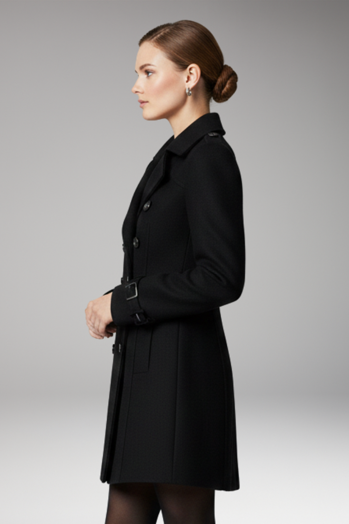 Women's Coat with Two-Row Front Closure and Notched Collar