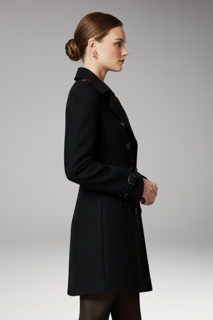 Women's Coat with Two-Row Front Closure and Notched Collar