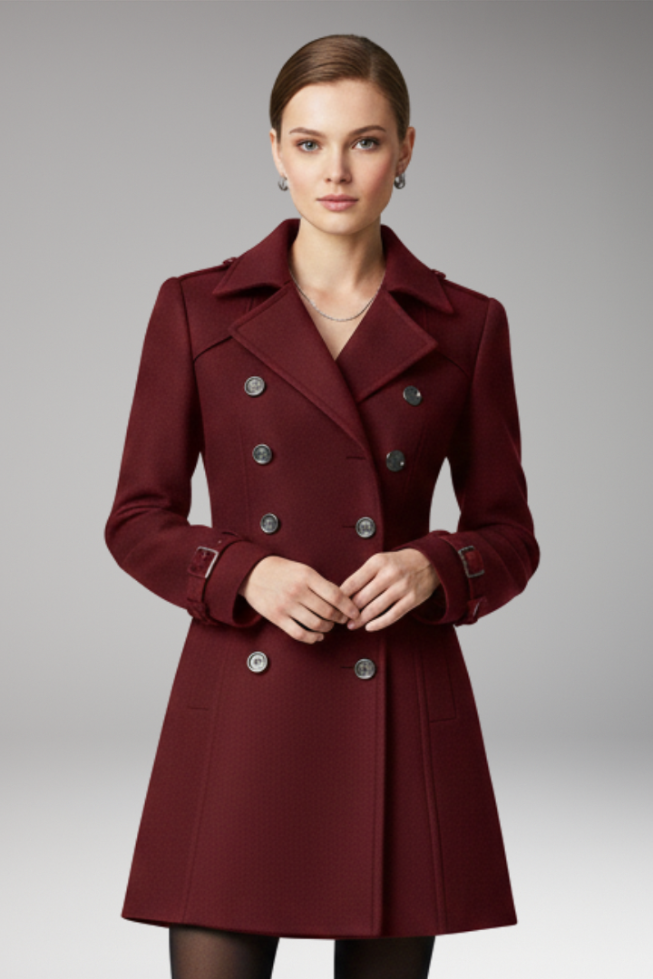 Women's Coat with Two-Row Front Closure and Notched Collar