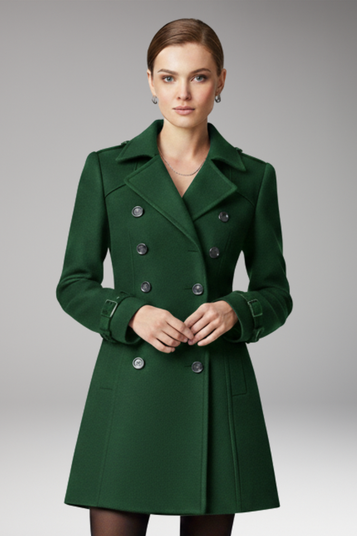 Women's Coat with Two-Row Front Closure and Notched Collar