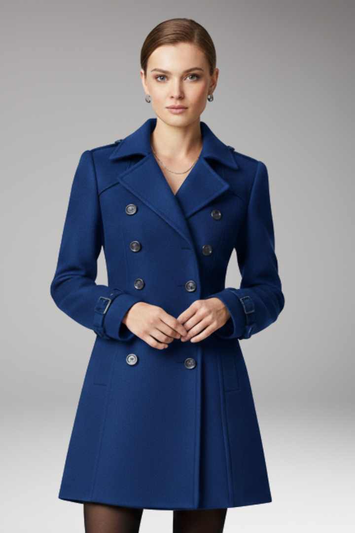 Women's Coat with Two-Row Front Closure and Notched Collar