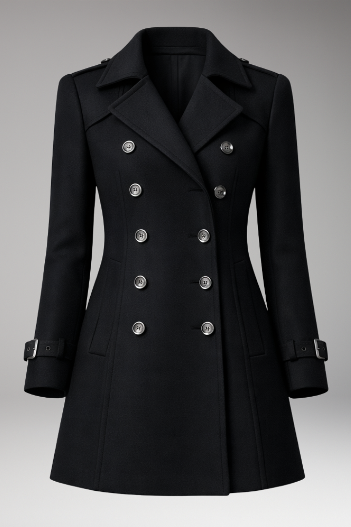 Women's Coat with Two-Row Front Closure and Notched Collar