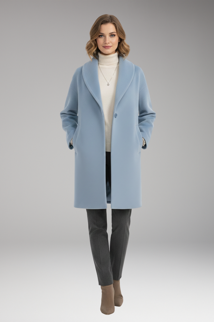 Women's Coat with Wide Collar and Long Sleeves