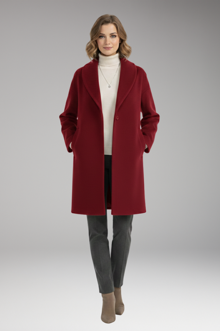 Women's Coat with Wide Collar and Long Sleeves