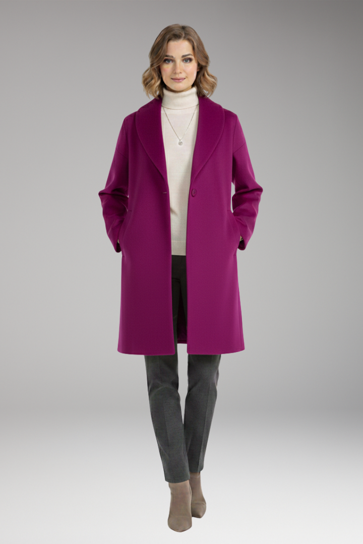 Women's Coat with Wide Collar and Long Sleeves