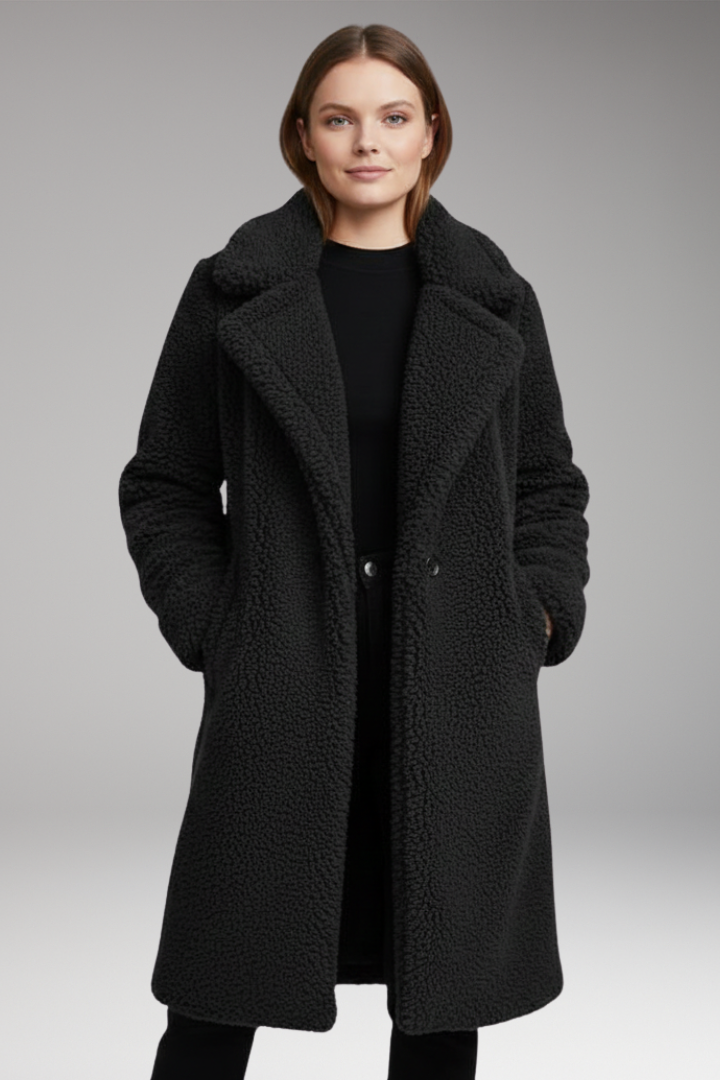 Women's Coat with Wide Collar and Straight Sleeves