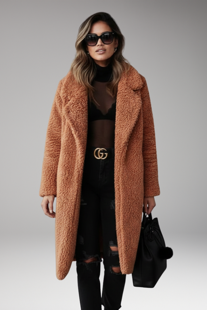 Women's Coat with Wide Collar and Straight Sleeves