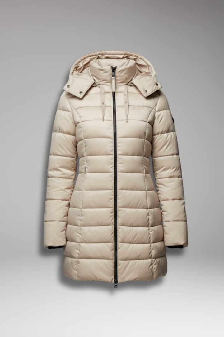 Women's Down Jacket with Hood and Zip Closure