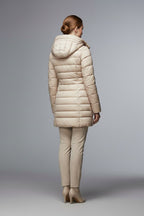 Women's Down Jacket with Hood and Zip Closure