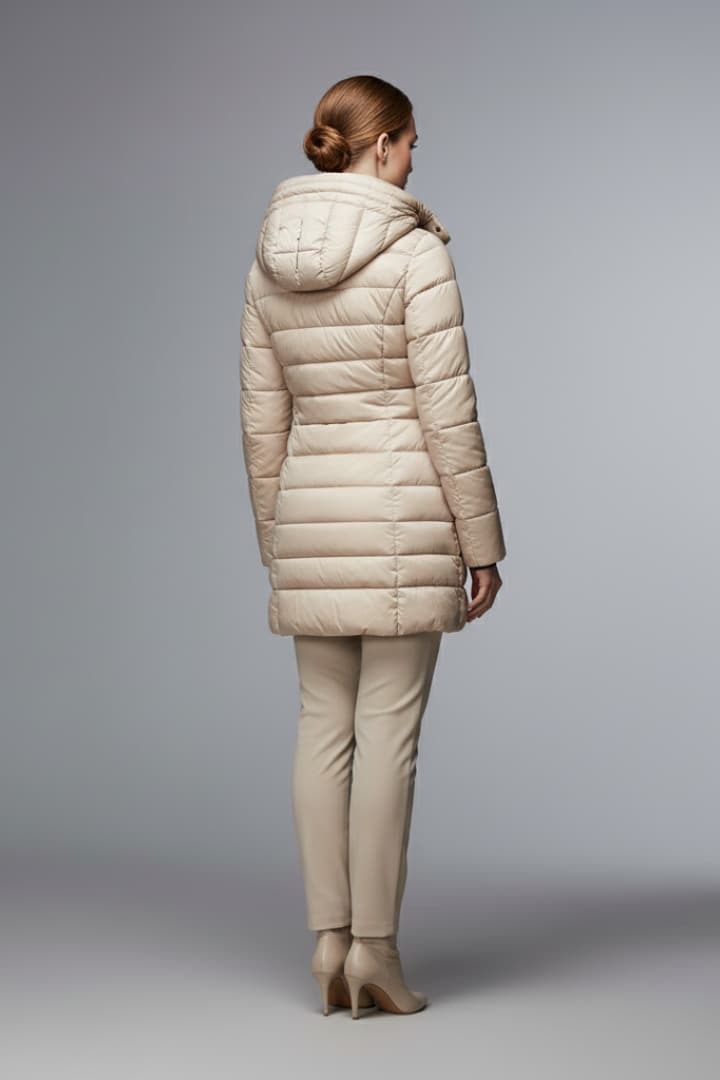 Women's Down Jacket with Hood and Zip Closure