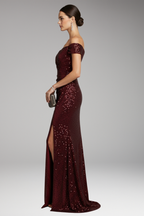Women's Dress with Off-Shoulder Neckline and Sequined Surface