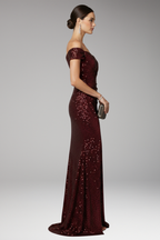 Women's Dress with Off-Shoulder Neckline and Sequined Surface
