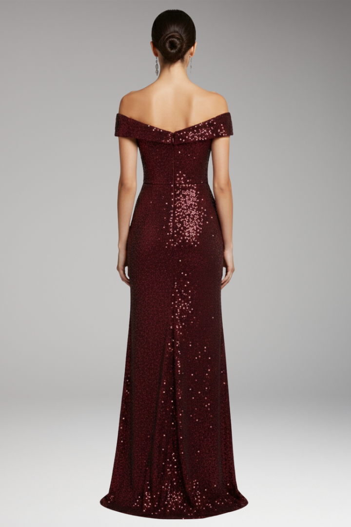 Women's Dress with Off-Shoulder Neckline and Sequined Surface