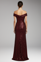 Women's Dress with Off-Shoulder Neckline and Sequined Surface