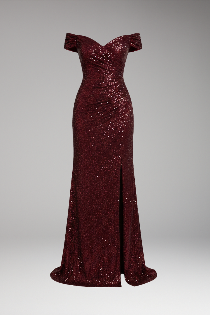 Women's Dress with Off-Shoulder Neckline and Sequined Surface