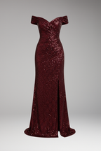 Women's Dress with Off-Shoulder Neckline and Sequined Surface