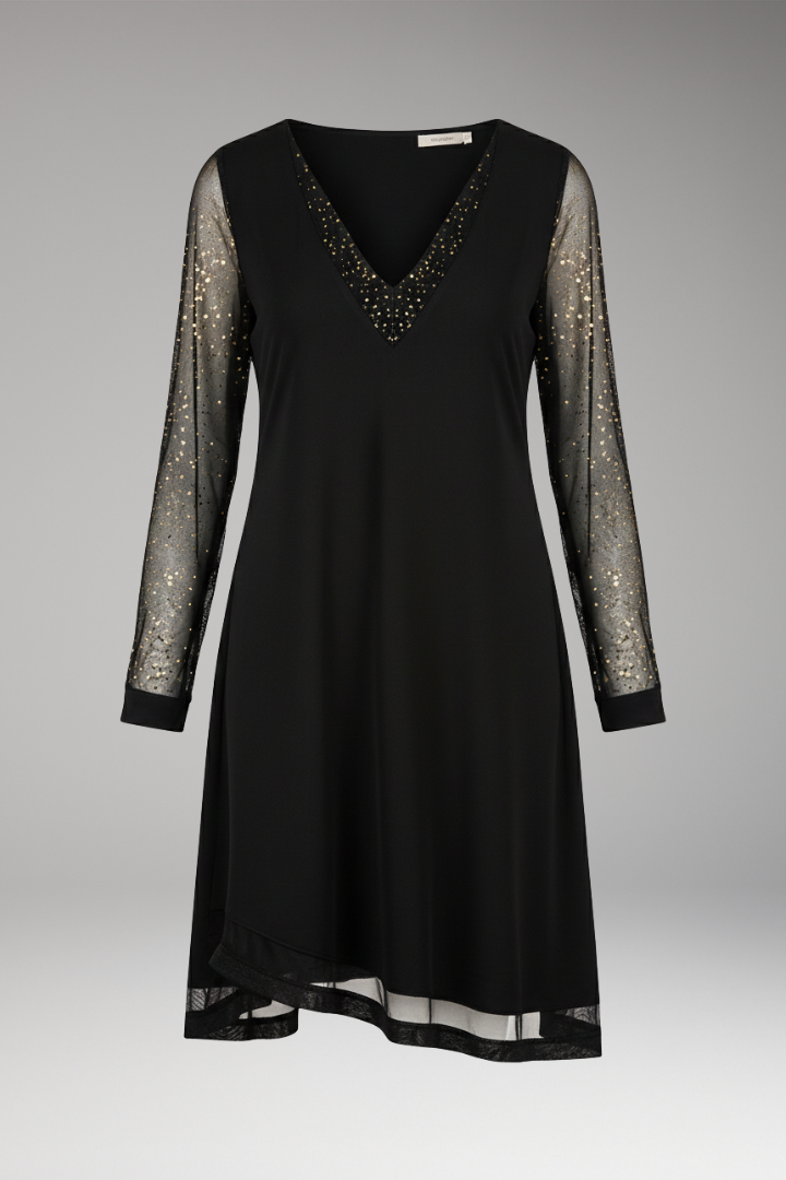 Women's Dress with Plunging Neckline and Sequined Sleeves