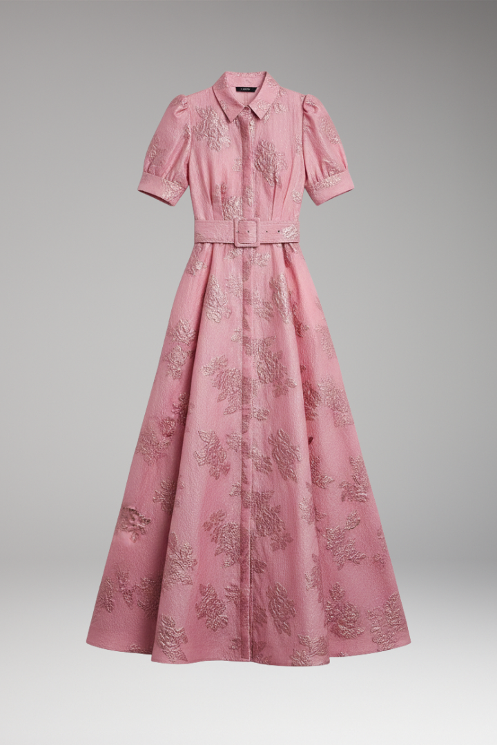 Women's Dress with Puff Sleeves and Belted Waist