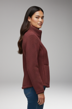 Women's Fleece Jacket with Stand-Up Collar and Zipper Closure
