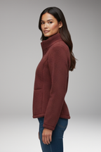 Women's Fleece Jacket with Stand-Up Collar and Zipper Closure