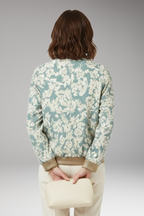 Women's Floral Bomber Jacket with Zipper and Elastic Hem