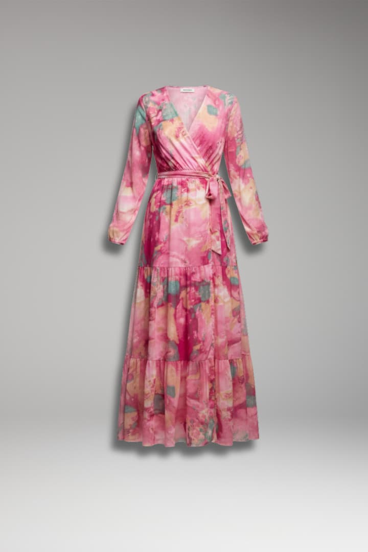 Women's Floral Wrap Maxi Dress with Long Sleeves