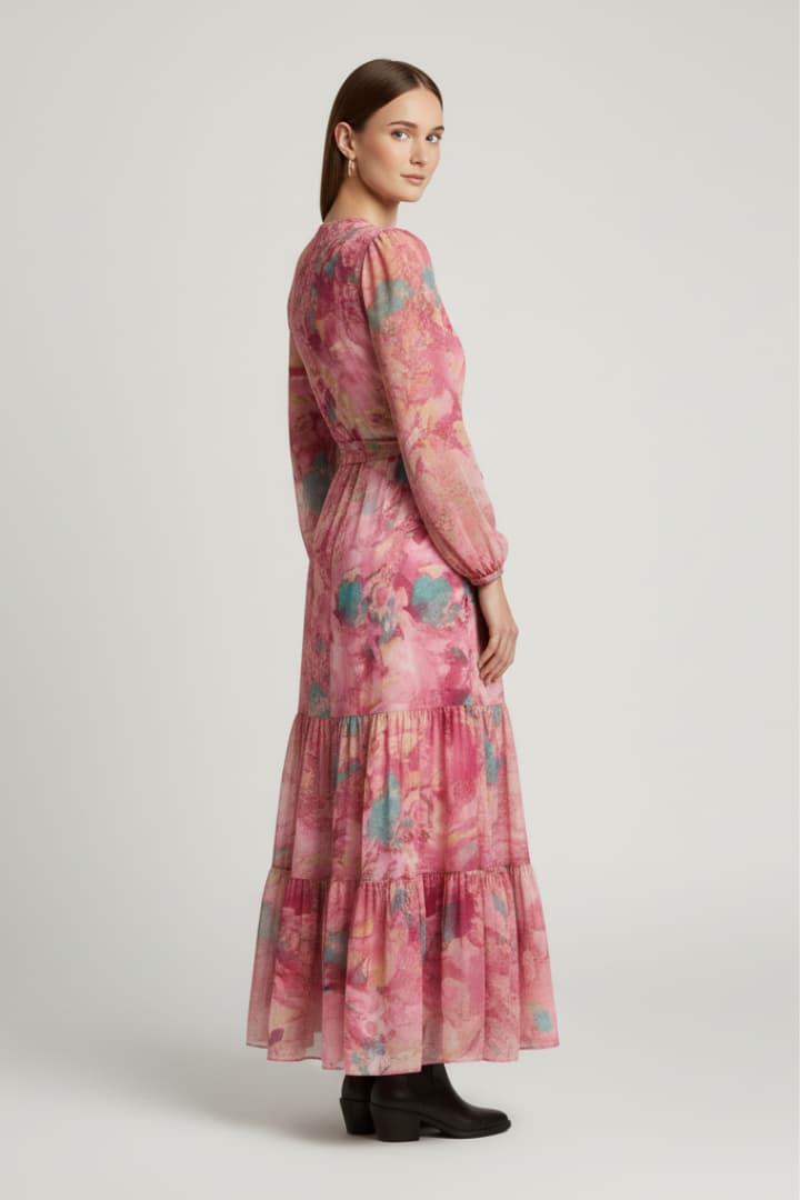 Women's Floral Wrap Maxi Dress with Long Sleeves
