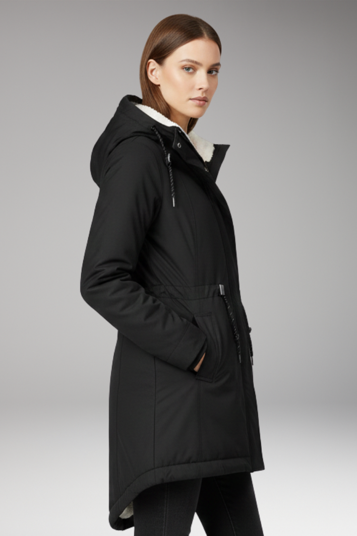 Women's Hooded Coat with Zip Closure and Side Pockets