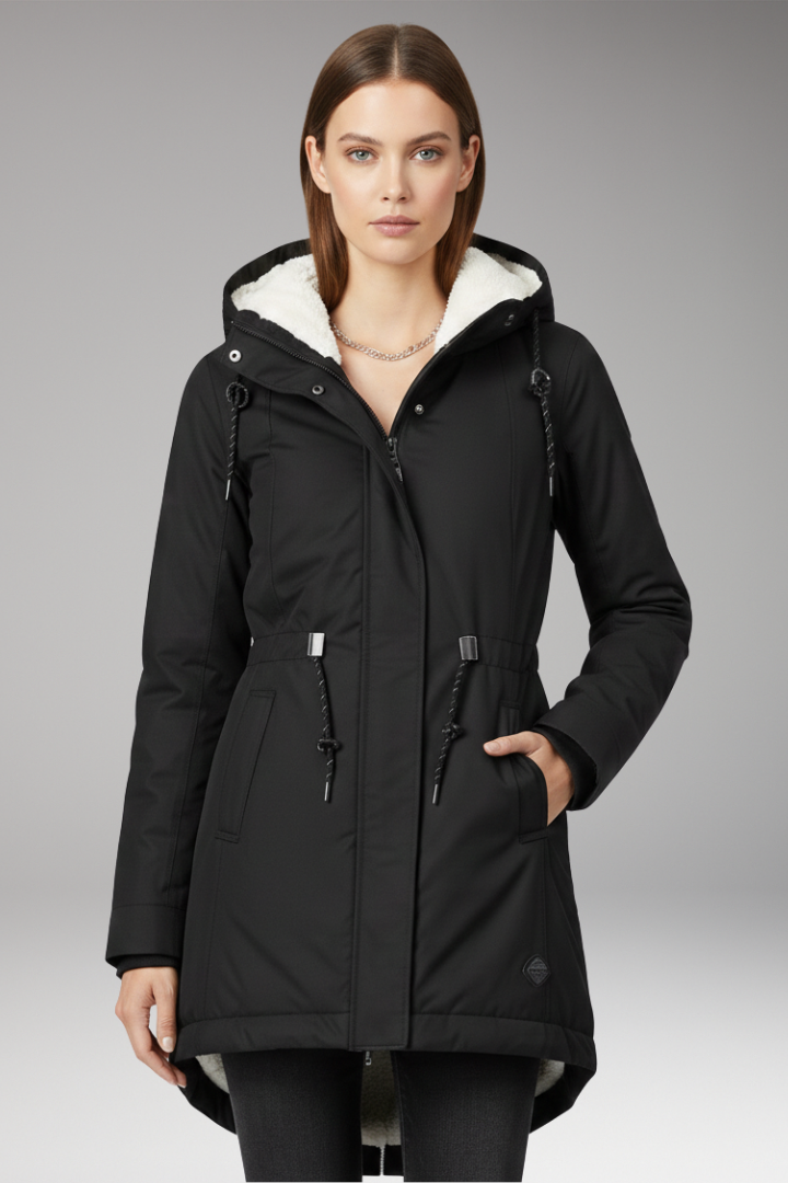 Women's Hooded Coat with Zip Closure and Side Pockets