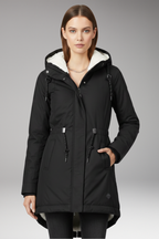 Women's Hooded Coat with Zip Closure and Side Pockets