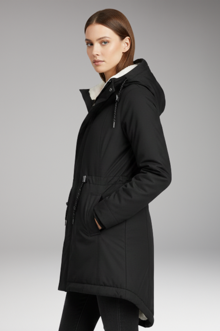 Women's Hooded Coat with Zip Closure and Side Pockets