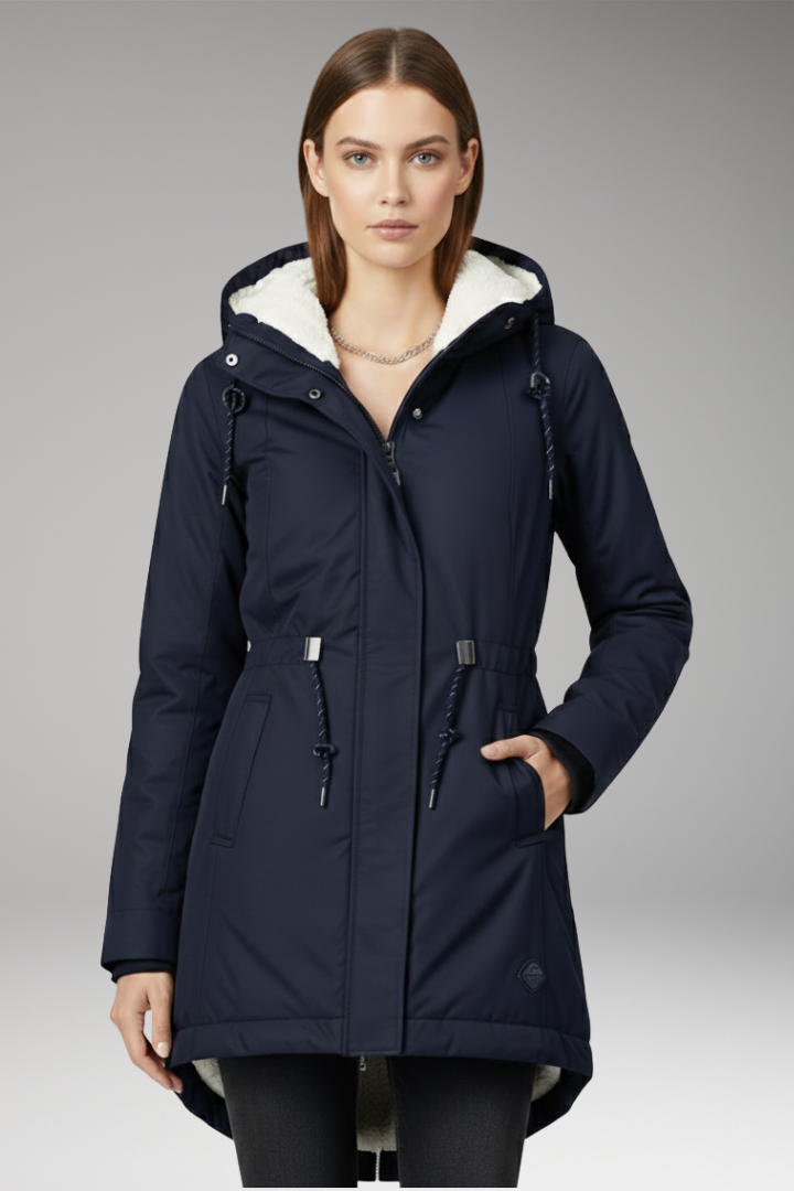 Women's Hooded Coat with Zip Closure and Side Pockets