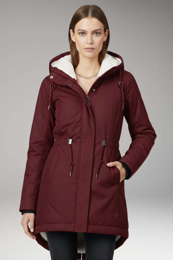 Women's Hooded Coat with Zip Closure and Side Pockets