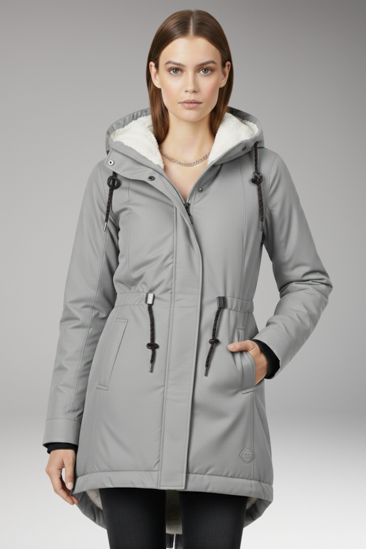 Women's Hooded Coat with Zip Closure and Side Pockets