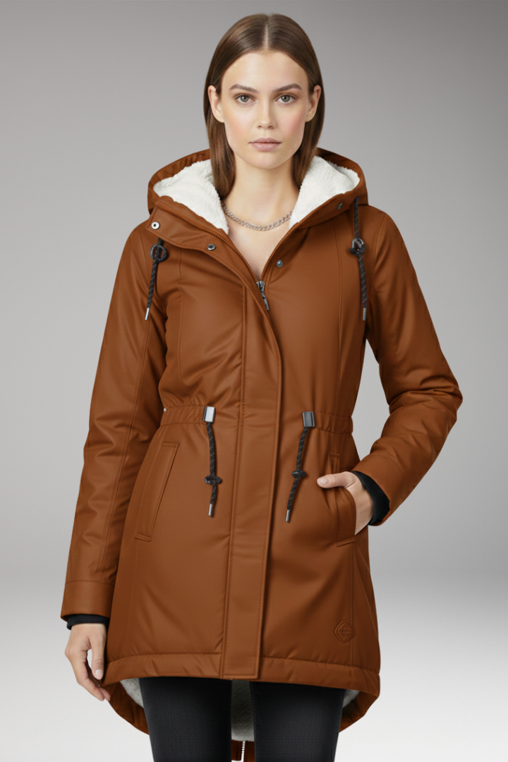 Women's Hooded Coat with Zip Closure and Side Pockets