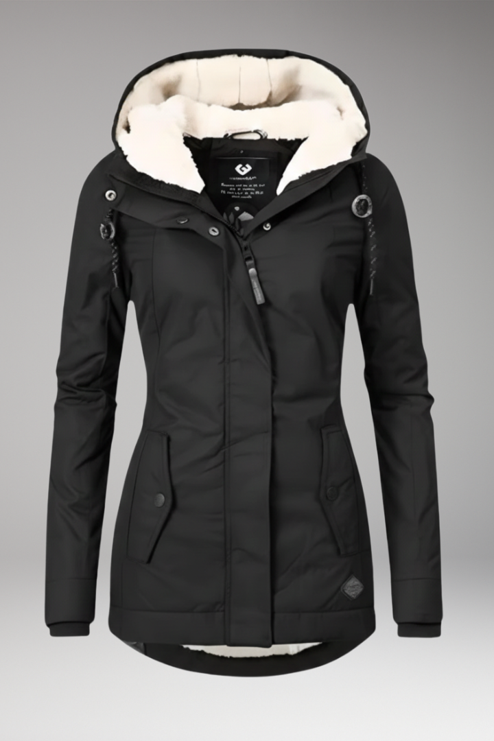 Women's Hooded Coat with Zip Closure and Side Pockets