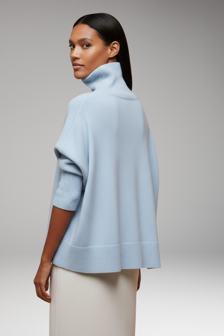 Women's Turtleneck Sweater with Dolman Sleeves and Ribbed Hem