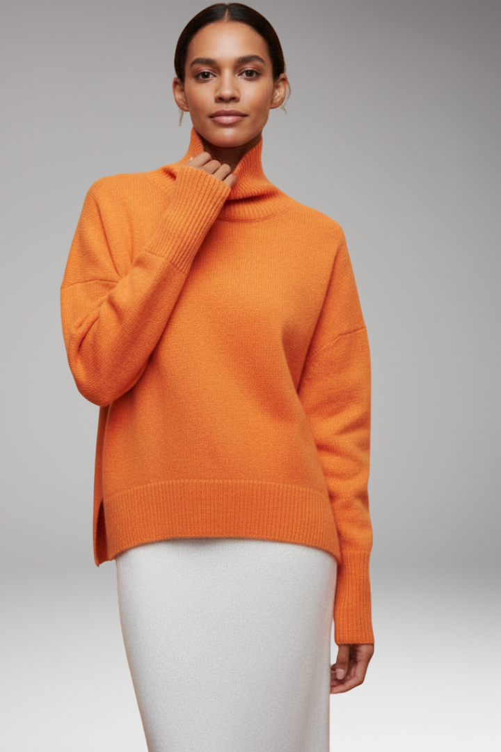 Women's Turtleneck Sweater with Dolman Sleeves and Ribbed Hem