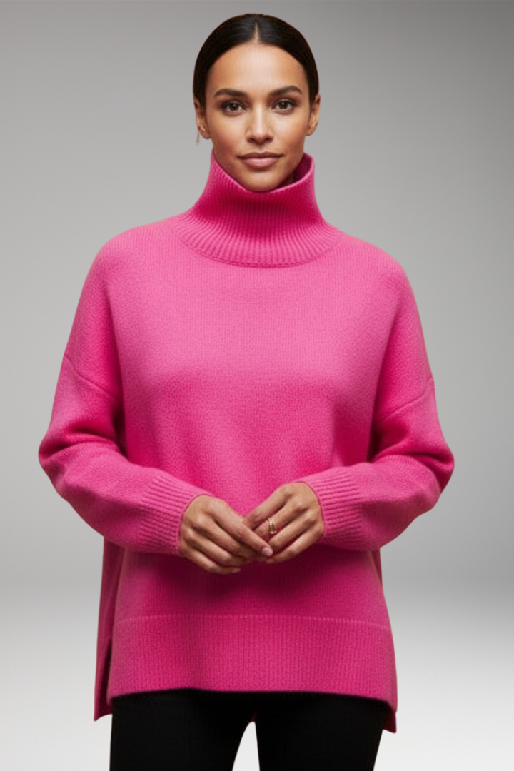 Women's Turtleneck Sweater with Dolman Sleeves and Ribbed Hem
