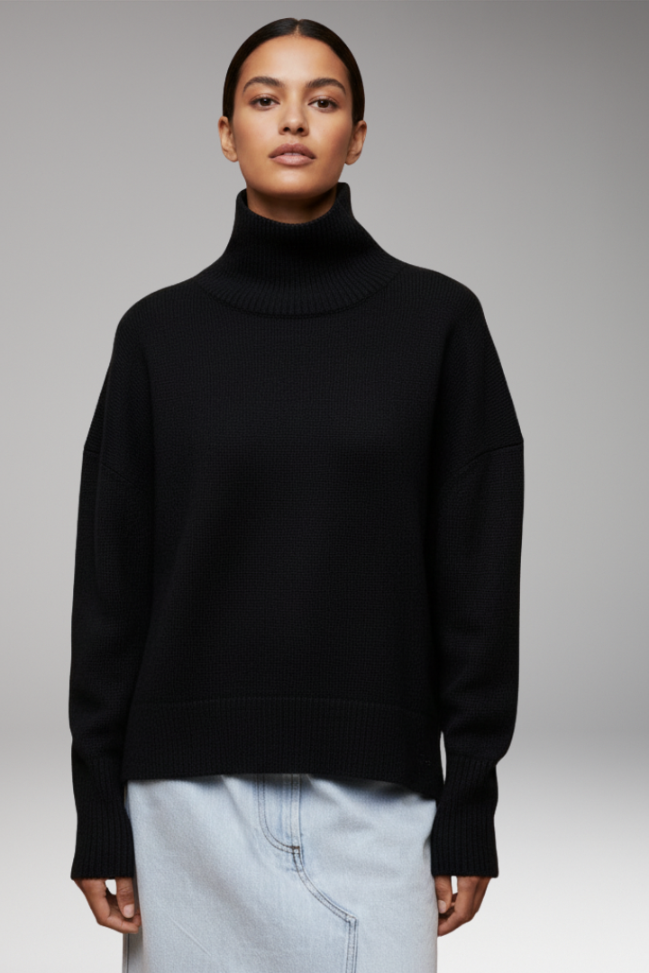 Women's Turtleneck Sweater with Dolman Sleeves and Ribbed Hem