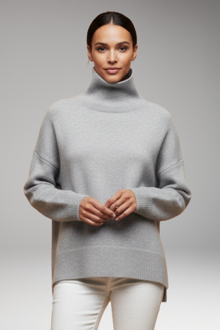 Women's Turtleneck Sweater with Dolman Sleeves and Ribbed Hem