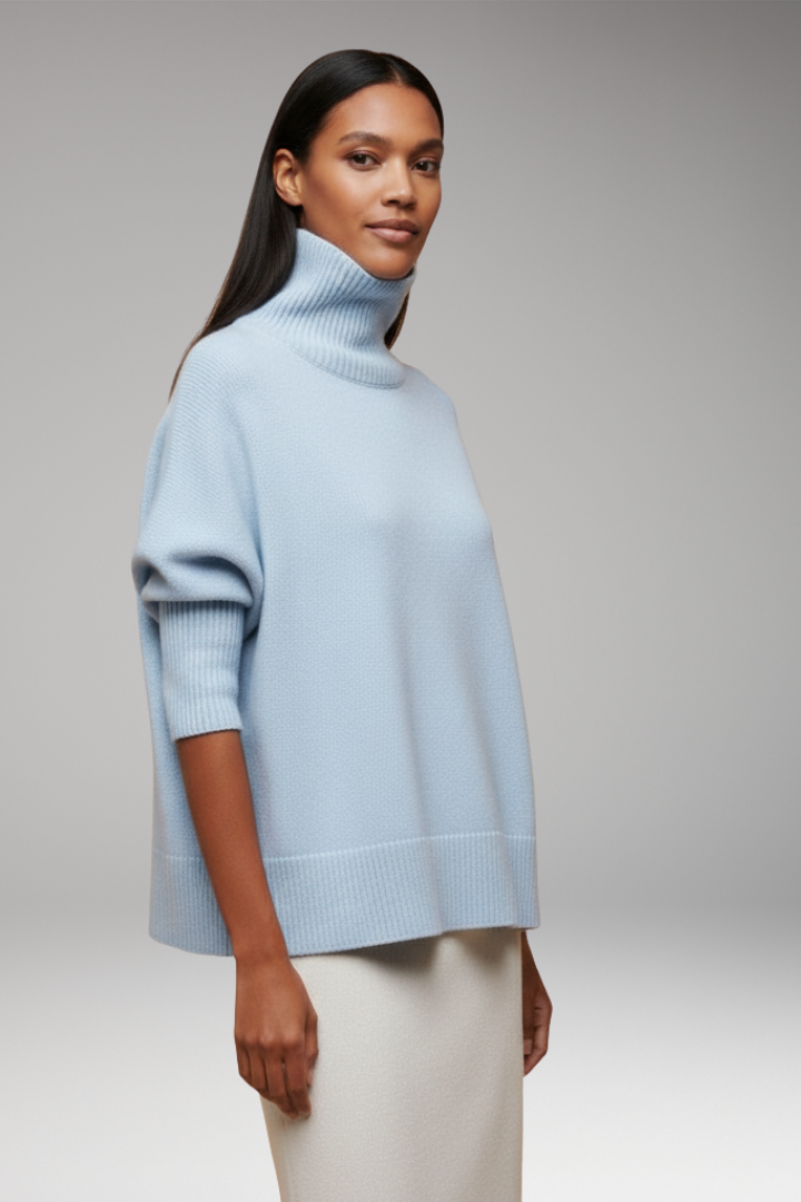 Women's Turtleneck Sweater with Dolman Sleeves and Ribbed Hem